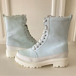 NWOT Free People Feels Good To Be Lost Indigo Canvas Lug Sole Hiker Boots Sz 41